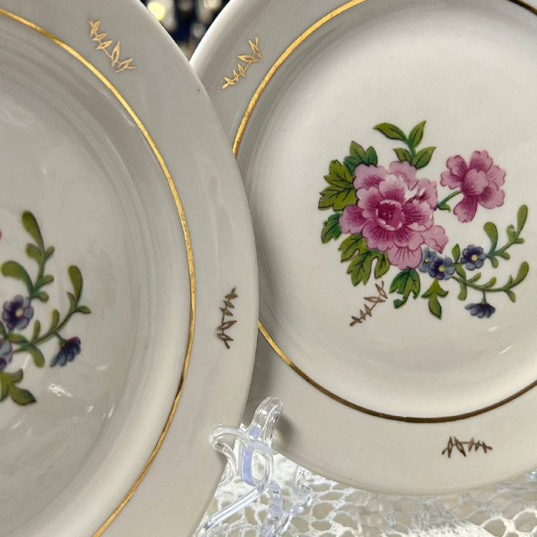 Тарелки пирожковые ФФЗ Чайка. Фарфор, цветочная деколь, позолота.  Цена за 4шт. Картинка 4