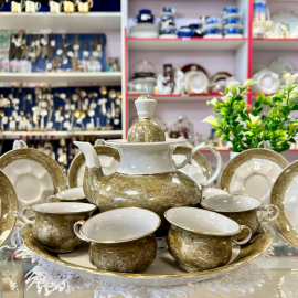 Кофейный набор Коростенского ФЗ 1960-91гг. Тонкий фарфор, крытье, позолота. 90мл. Цена за 14пр