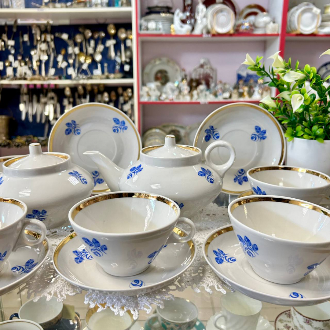 Чайный сервиз цветочным декором, Дулевский ФЗ, форма Колечко А.Гузанов. Цена за 15пр. Картинка 1