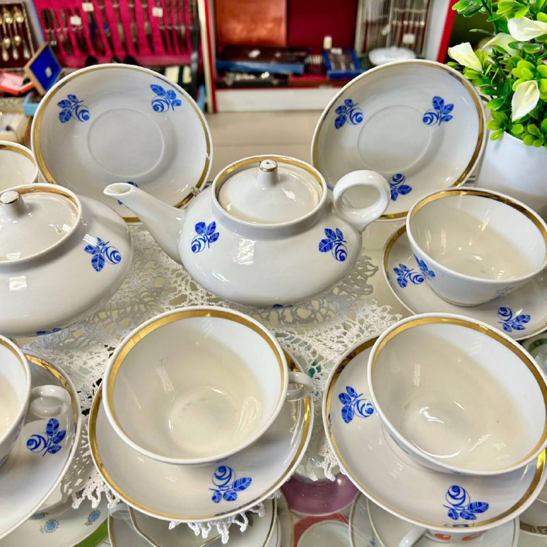 Чайный сервиз цветочным декором, Дулевский ФЗ, форма Колечко А.Гузанов. Цена за 15пр. Картинка 2