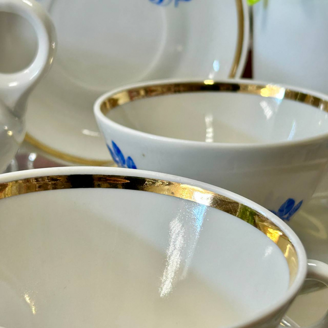 Чайный сервиз цветочным декором, Дулевский ФЗ, форма Колечко А.Гузанов. Цена за 15пр. Картинка 5