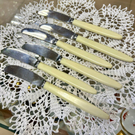 Ножи десертные (маленькие) 19,5см. з-д им.Кирова. Нерж сталь, карболит ручки. Трещины. Цена за 6шт