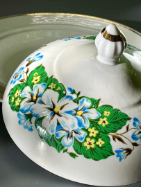 Масленка с невысокими бортами Сумской ФЗ 1974-1991гг. Цветочная деколь, позолота. Винтаж, СССР. Картинка 3