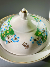 Масленка с невысокими бортами Сумской ФЗ 1974-1991гг. Цветочная деколь, позолота. Винтаж, СССР. Картинка 8