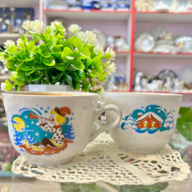 Кружка детская Владивостокский ФЗ 1981-1991гг. Фарфор, деколь, позолота. Винтаж, СССР. Цена за 1шт