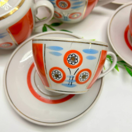 Чайный сервиз Полонский ФЗ 1960-70г. Фарфор, ручная роспись, позолота. Винтаж, СССР.. Картинка 2