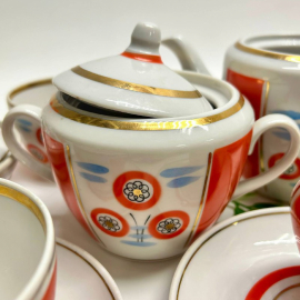 Чайный сервиз Полонский ФЗ 1960-70г. Фарфор, ручная роспись, позолота. Винтаж, СССР.. Картинка 3