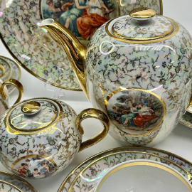 Чайный сервиз Carl Alberti, ГДР 1930-54г. Тонкий фарф., деколь, орнаменты "паутинка". Цена за 22пр. Картинка 7