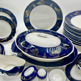 Столовый сервиз Коростенский ФЗ 1960-91г. Фарфор с кобальт крытьем, позолота. Винтаж. Цена за 30пр