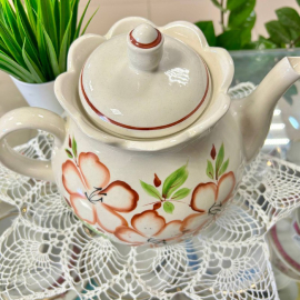 Чайник Славянский КК. Фаянс, ручная надглазурная роспись. Винтаж, СССР. Картинка 2