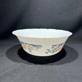 Блюдо салатник 24 см "Букет", опаловое стекло, деколь, Франция, винтаж