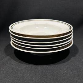 Набор суповых полупорционных тарелок 6 шт "Золотая лента", фарфор, Богдановический ФЗ, винтаж, СССР