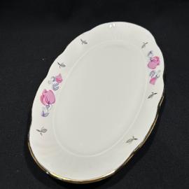 Селедочница "Флоксы", фарфор, деколь, позолота, 15 на 27 см, Рижский ФЗ, винтаж, СССР