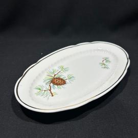 Селедочница "Шишки", фарфор, деколь, позолота, 15 на 25 см, Пролетарий ФЗ, винтаж, СССР