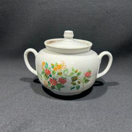 Сахарница "Малинка", фарфор, деколь, Дружковский ФЗ, винтаж, СССР