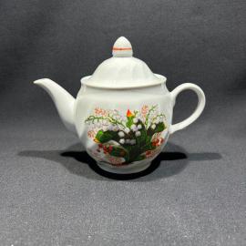 Чайник "Ландыши", фарфор, деколь, Полонное ФЗ (Коралл), винтаж, СССР