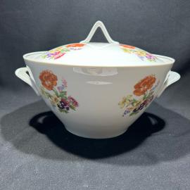 Супница "Мейсенский букет" Дулево фз, фарфор, деколь, позолота, винтаж, СССР