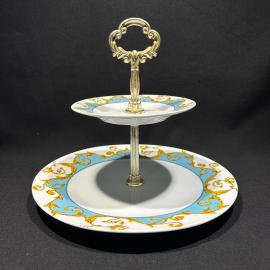 Этажерка двухярусная "Королевский синий", фарфор, основание пластик, винтажный Китай