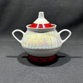 Сахарница "Божья коробка", фарфор, роспись, позолота, Минский ФЗ, винтаж, СССР