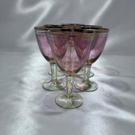 Набор рюмок 6 штук "Лето", желтое стекло, розовое покрытие, позолота, винтаж, СССР