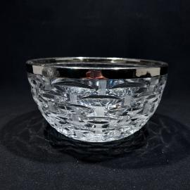 Ваза салатник "Березка" с металлическим ободком, хрусталь, винтаж, СССР