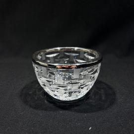 Ваза конфетница Березка с  металлическим ободком, хрусталь, винтаж, СССР