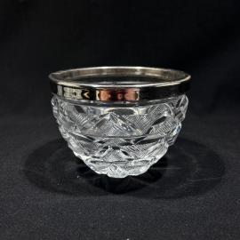 Ваза салатник "Трембита" с металлическим ободком, хрусталь, винтаж, СССР