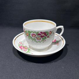 Чайная пара "Цветы", ДФЗ Вербилки, фарфор, деколь, позолота, винтаж, СССР