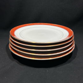Набор плоских тарелок 5 штук "Терракотовая линия", ЛФЗ, фарфор, винтаж, СССР