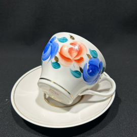 Чайная пара "Мальва", фарфор, роспись, позолота, барановский ФЗ,1960-е, винтаж, СССР