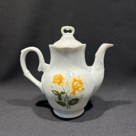 Кофейник чайник "Желтая роза", фарфор, деколь, позолота, Польша, Каролина, винтаж