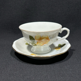 Кофейная пара "Желтая роза" фарфор, деколь, позолота, Польша, Каролина, винтаж
