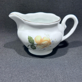 Молочник сливочник "Желтая роза", фарфор, деколь, позолота, Польша, Каролина, винтаж