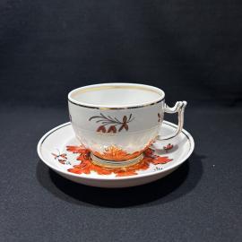 Чайная пара "Барбарис", ДФЗ Вербилки, фарфор, роспись, позолота, винтаж, СССР