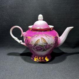 Чайник "Райские птицы", Дулевский ФЗ, фарфор, деколь, позолота, винтаж, 2001 год