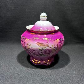 Сахарница "Райские птицы", Дулевский ФЗ, фарфор, деколь, позолота, винтаж, 2001 год