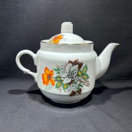 Чайник доливочный "Красный мак", фарфор, деколь, Пркопьевский ФЗ, винтаж, СССР