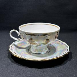 Чайная пара"Лунная дорога", Дулевский ФЗ, фарфор, деколь, позолота, винтаж, 2001 год