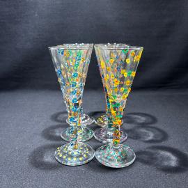 Набор ликерных фужеров 6 штук "Цветы", стекло, ручная работа, эмаль, Италия, винтаж