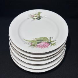 Набор десертных тарелок 6 штук "Бутон", Дулевский ФЗ, фарфор, деколь, позолота, винтаж, СССР