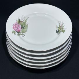 Набор пирожковых тарелок 6 штук "Бутон" Дулевский ФЗ, фарфор, позолота, винтаж, СССР