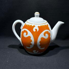 Чайник большой "Восток", Кузяевский ФЗ, фарфор, трафаретная роспись, винтаж, СССР