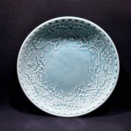 Блюдо сухарница 25 см, "Дубок", ЗиК Конаково, фаянс, крытье, 1957 год, винтаж, СССР