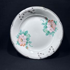 Блюдо круглое 25 см, "Шиповник", ЗиК Конаково, фаянс, деколь, позолота, винтаж, СССР