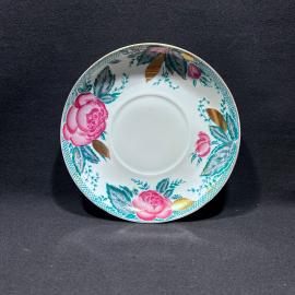 Блюдце гигант "Пионы", ЛФЗ, фарфор, роспись, позолота, винтаж СССР