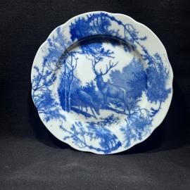 Блюдо круглое 24 см "Олени бледно синие", Дулевский ФЗ, фарфор, кобальт, винтаж, СССР