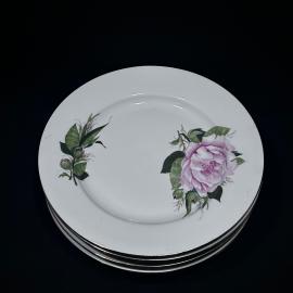 Набор плоских тарелок 6 штук 23 см "Бутон", Дулевский ФЗ, Фарфор, деколь, позолота, винтаж, СССР