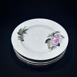 Набор суповых тарелок 6 штук 23 см "Бутон", Дулевский ФЗ, Фарфор, деколь, позолота, винтаж, СССР