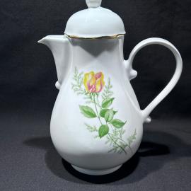 Чайник кофейник "Желтая роза", KAHLA, ГДР, фарфор, деколь, позолота, винтаж