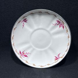 Блюдце кофейное "Розовая ветка", ЛФЗ, костяной фарфор, деколь, позолота, винтаж, СССР
